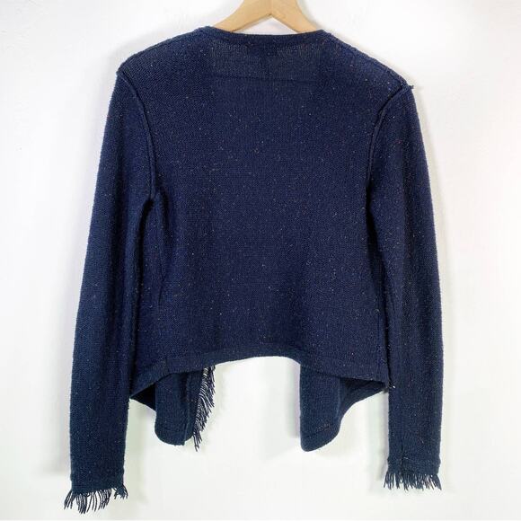 Joie Nalah Fringe Drape Open Knit Cardigan in Navy Blue Confetti Size XS - Picture 3 of 6